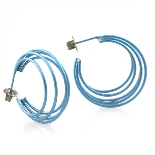 Large Wire Cage Light Blue Hoop Earrings